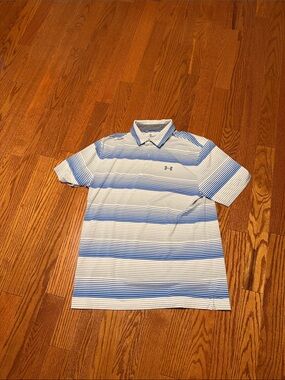 Under Armour Men’s White and Blue Striped Polo